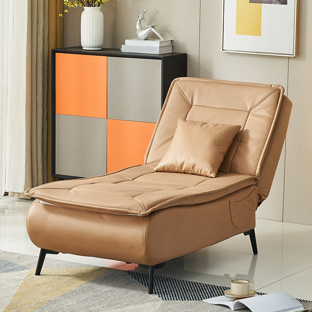 Contemporary Solid Color Upholstered Armless Chaise Lounge Couch with Storage
