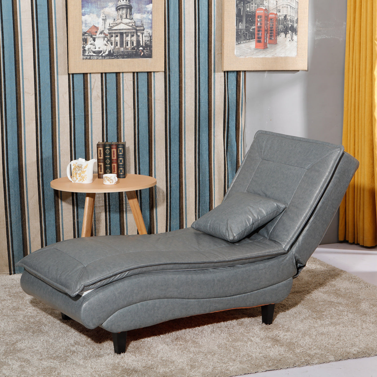 Contemporary Solid Color Upholstered Armless Chaise Lounge Couch with Storage