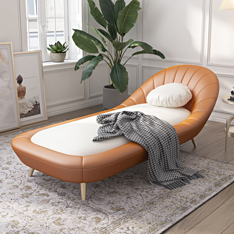 Contemporary Upholstered Solid Color Genuine Leather One Armed Chaise Lounge Couch
