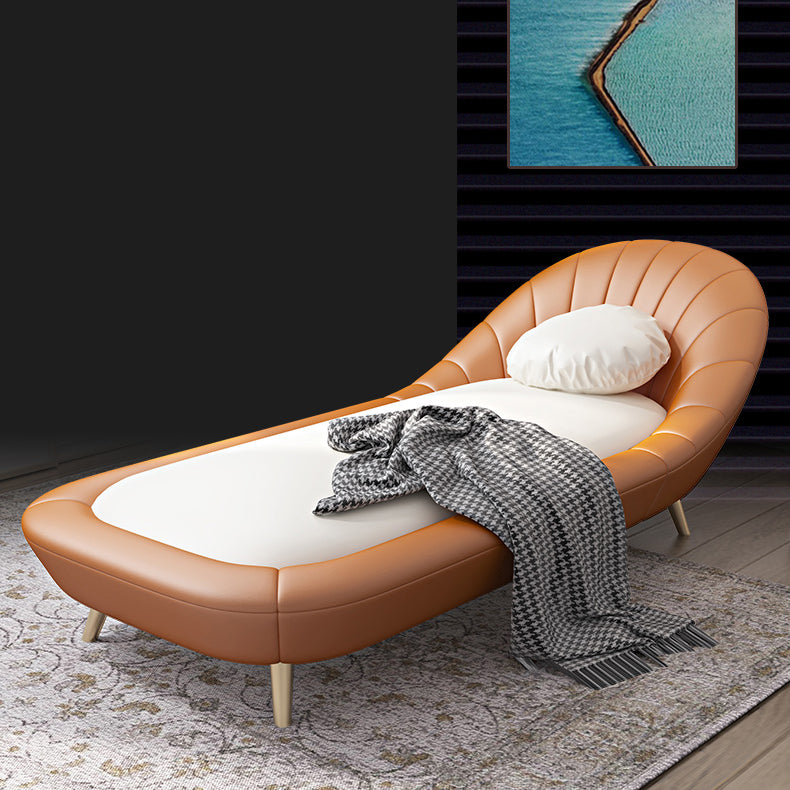Contemporary Upholstered Solid Color Genuine Leather One Armed Chaise Lounge Couch