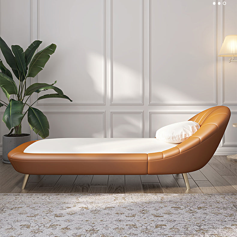 Contemporary Upholstered Solid Color Genuine Leather One Armed Chaise Lounge Couch