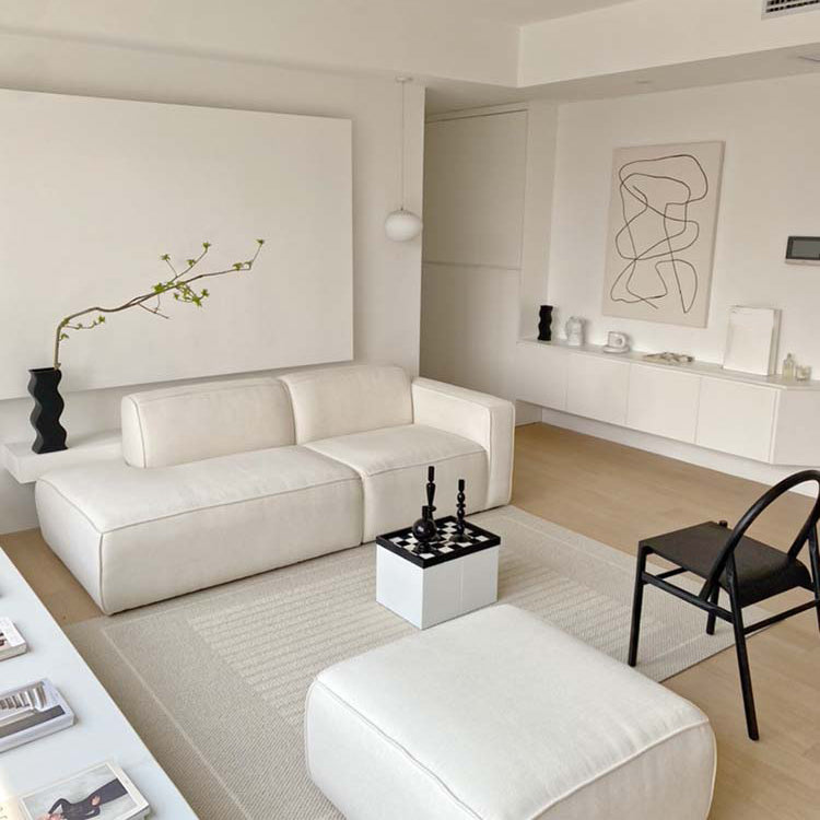 Scandinavian Style Upholstered Velvet Square Arm Chaise in White