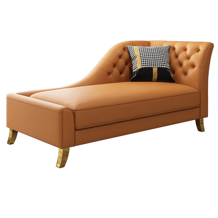 Glam Style Solid Color Genuine Leather Rolled Arms Chaise Chair with Tufted
