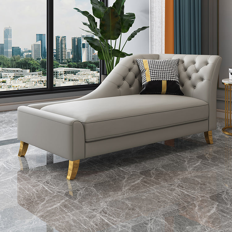 Glam Style Solid Color Genuine Leather Rolled Arms Chaise Chair with Tufted