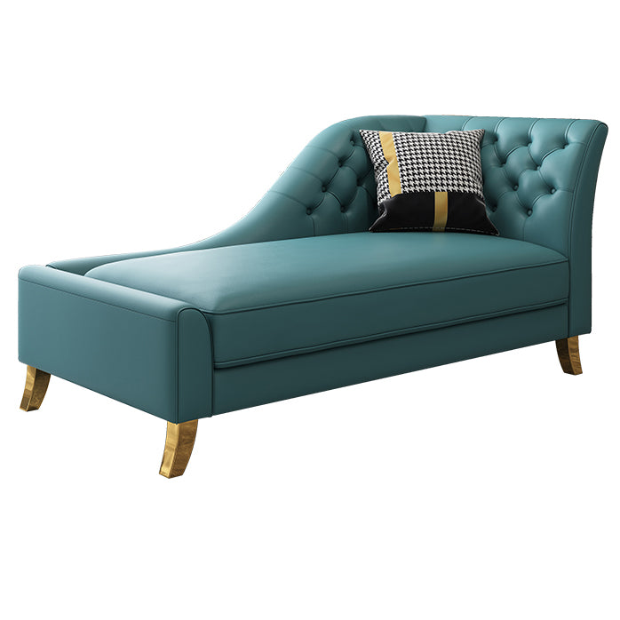 Glam Style Solid Color Genuine Leather Rolled Arms Chaise Chair with Tufted
