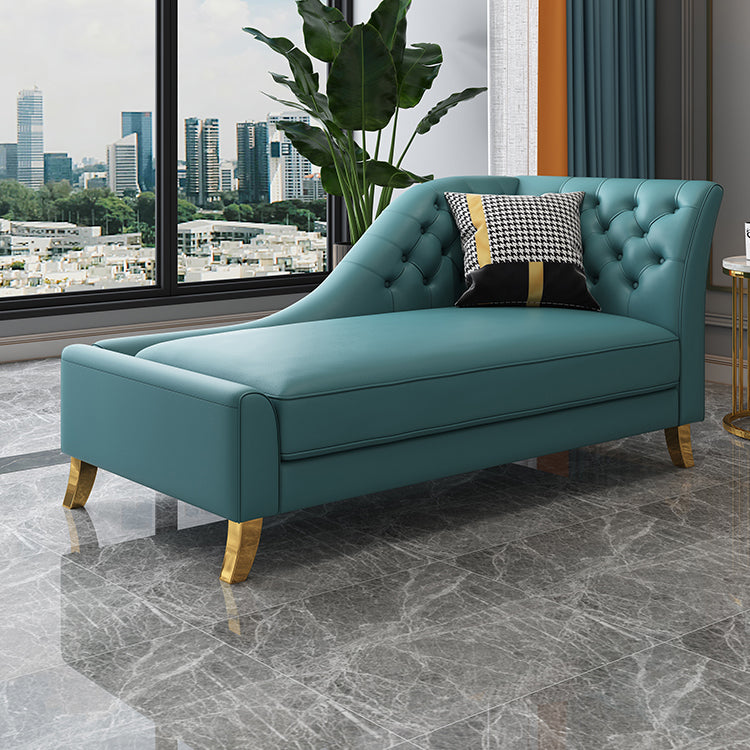 Glam Style Solid Color Genuine Leather Rolled Arms Chaise Chair with Tufted