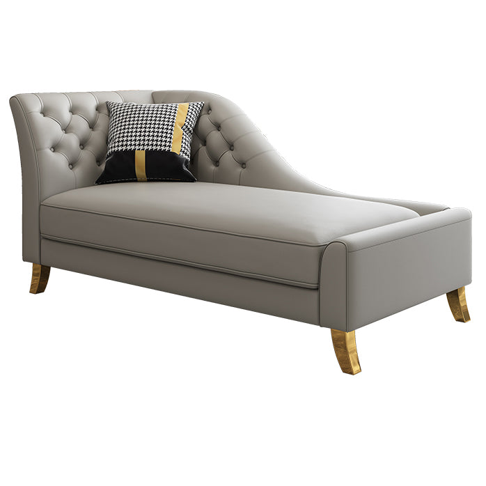 Glam Style Solid Color Genuine Leather Rolled Arms Chaise Chair with Tufted