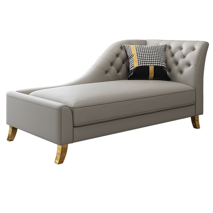 Glam Style Solid Color Genuine Leather Rolled Arms Chaise Chair with Tufted