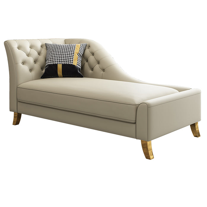 Glam Style Solid Color Genuine Leather Rolled Arms Chaise Chair with Tufted