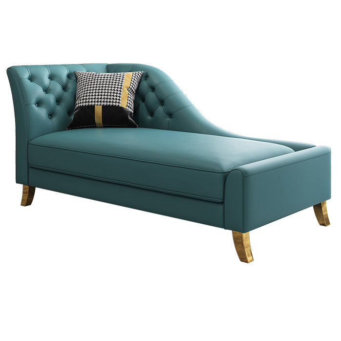 Glam Style Solid Color Genuine Leather Rolled Arms Chaise Chair with Tufted
