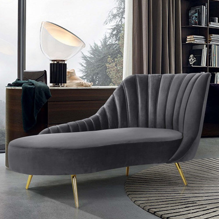 Glam Style Upholstered Cushioned Velvet Rolled Arms Chaise Lounge