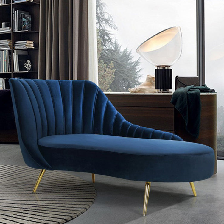 Glam Style Upholstered Cushioned Velvet Rolled Arms Chaise Lounge