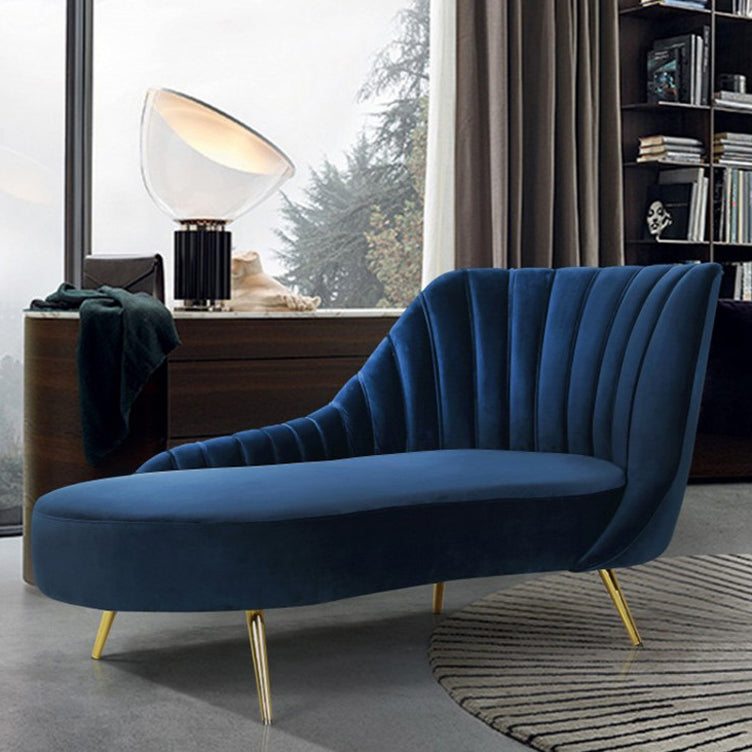 Glam Style Upholstered Cushioned Velvet Rolled Arms Chaise Lounge