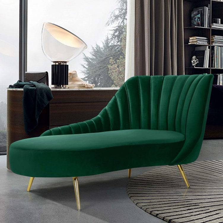 Glam Style Upholstered Cushioned Velvet Rolled Arms Chaise Lounge