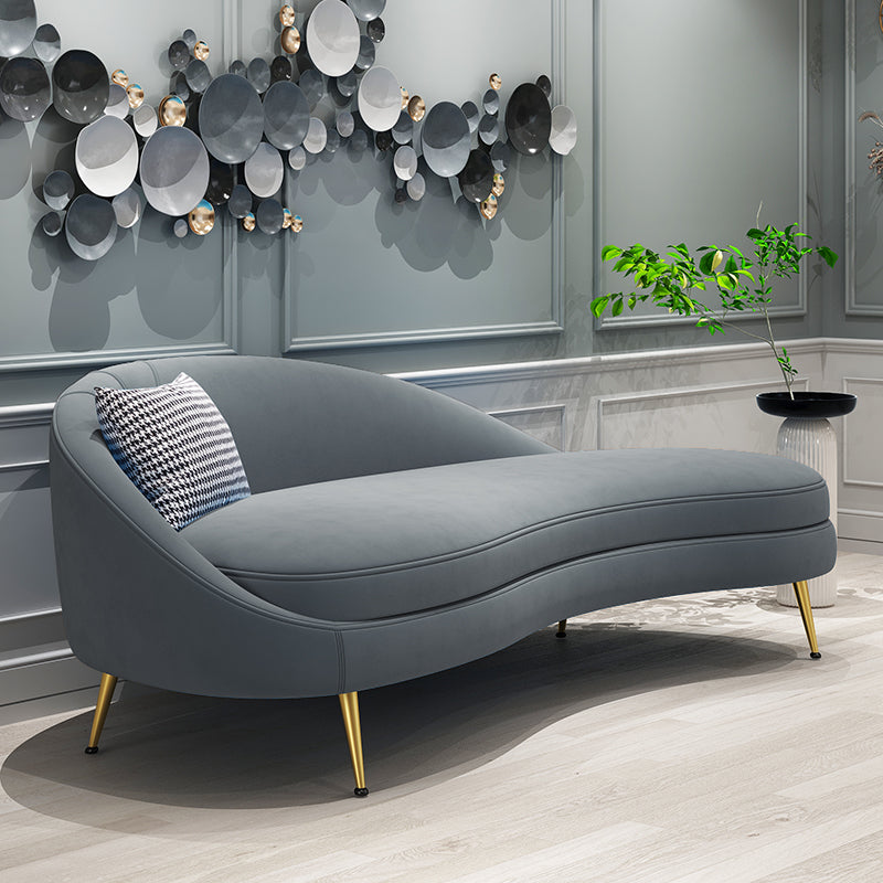 Scandinavian Solid Color Velvet Rolled Arms Tufted Chaise Chair