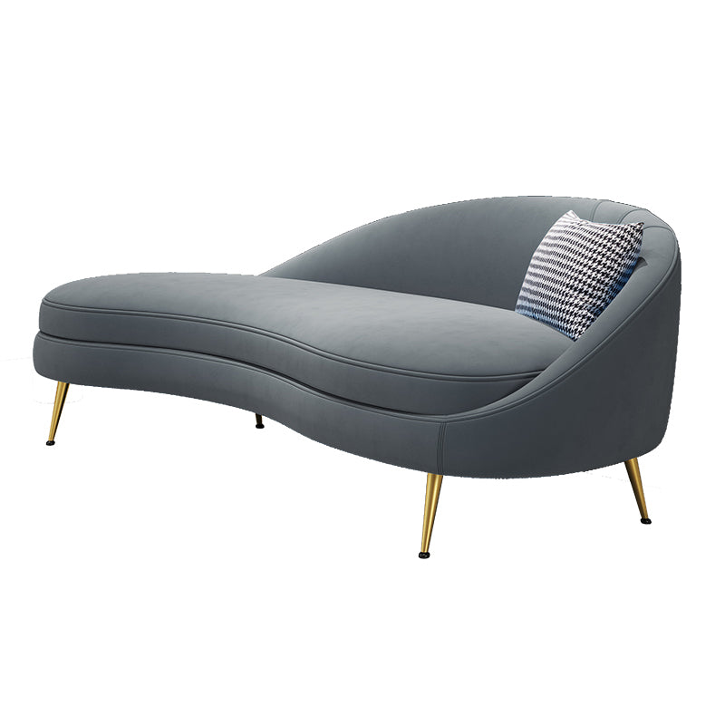 Scandinavian Solid Color Velvet Rolled Arms Tufted Chaise Chair