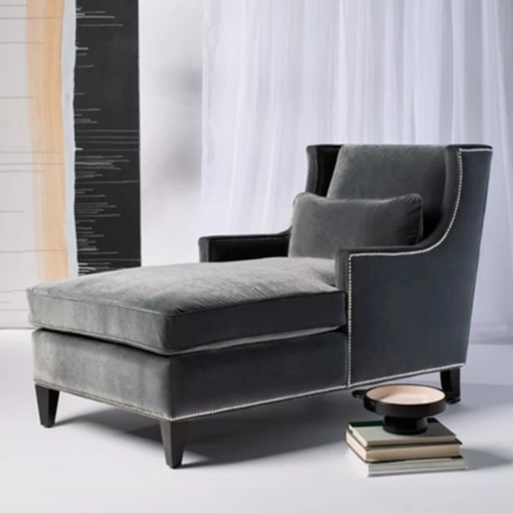 Contemporary Upholstered Cotton Blend Square Arms Chaise Lounge Couch