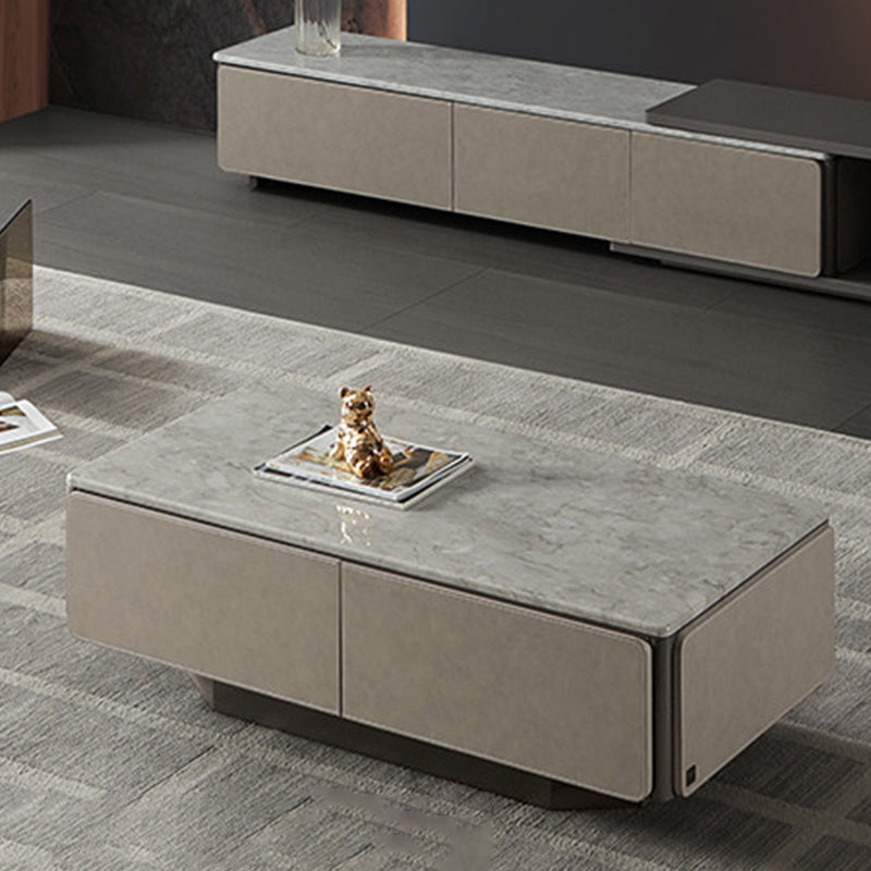 Contemporary Coffee Or End Table Marble with Storage Drawers Rectangle