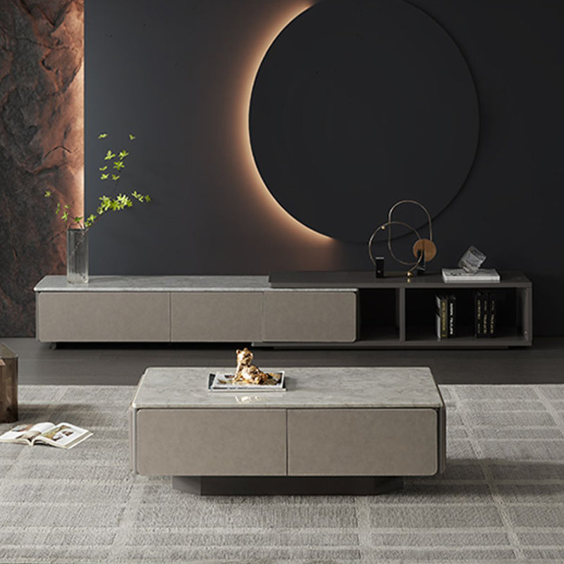 Contemporary Coffee Or End Table Marble with Storage Drawers Rectangle