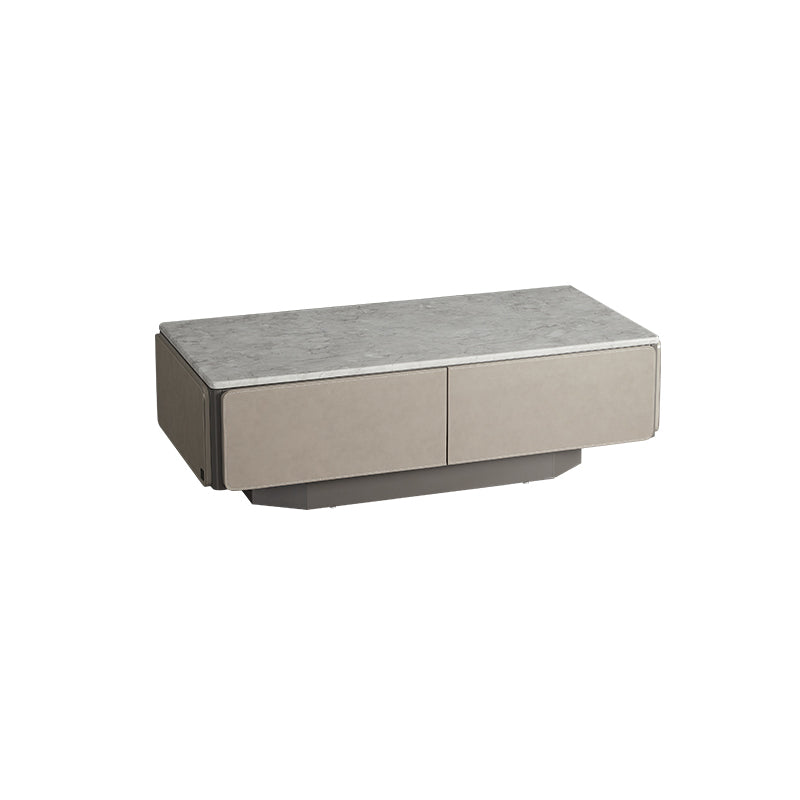 Contemporary Coffee Or End Table Marble with Storage Drawers Rectangle