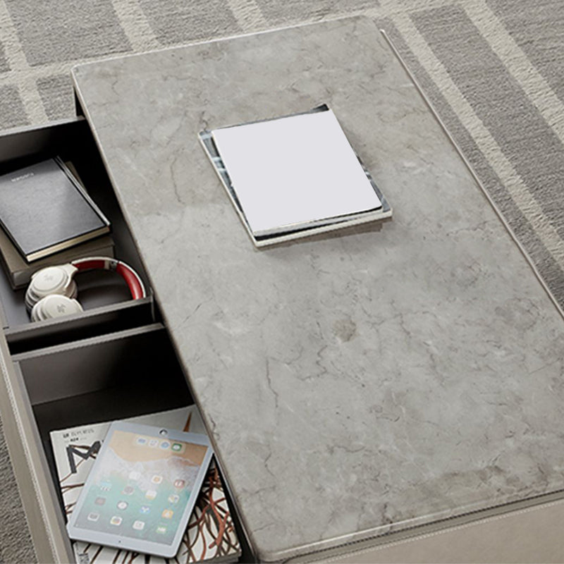 Contemporary Coffee Or End Table Marble with Storage Drawers Rectangle