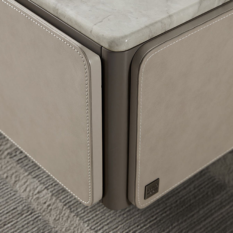 Contemporary Coffee Or End Table Marble with Storage Drawers Rectangle