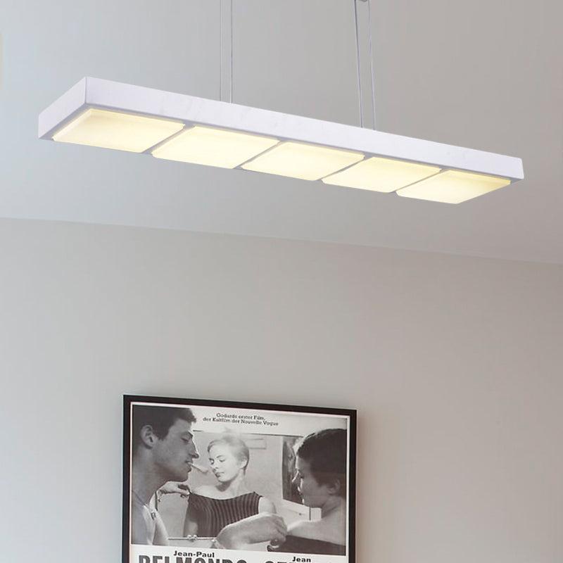 Rectangular Island Lamp Modern Metal 3/4/5 Lights Black/White Office Hanging Light in Warm/White