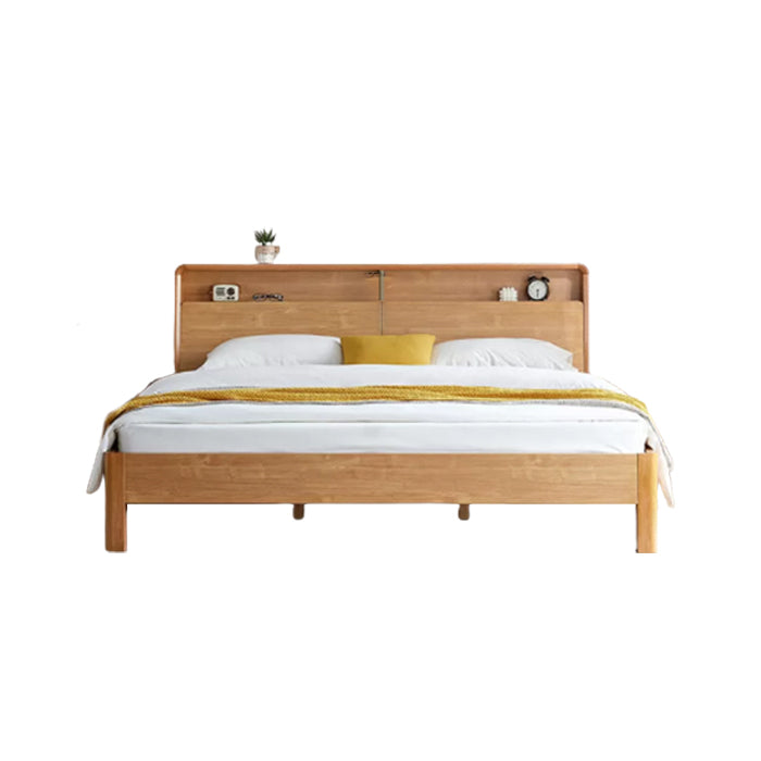 Contemporary Panel Bed in Natural Solid Wood Bed with Rectangular Headboard