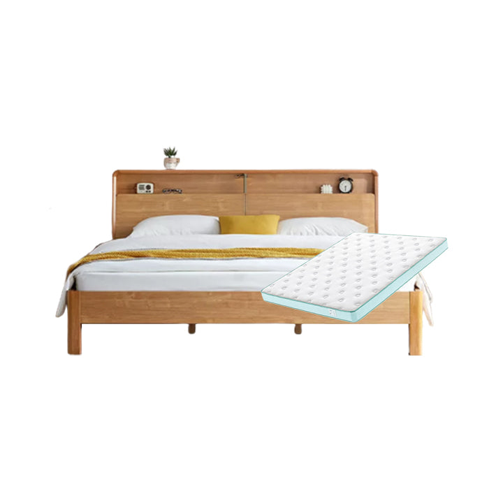 Contemporary Panel Bed in Natural Solid Wood Bed with Rectangular Headboard