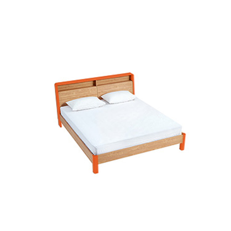Contemporary Panel Bed in Natural Solid Wood Bed with Rectangular Headboard