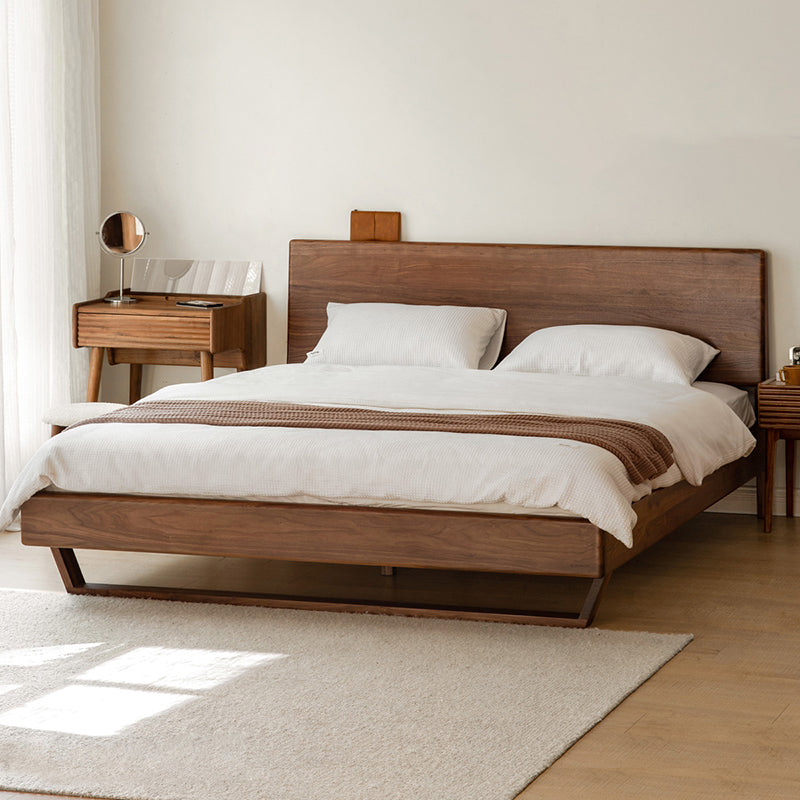 Contemporary Panel Standard Bed Solid Wood Bed with Rectangular Headboard