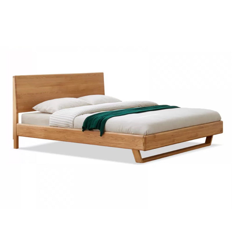 Contemporary Panel Standard Bed Solid Wood Bed with Rectangular Headboard