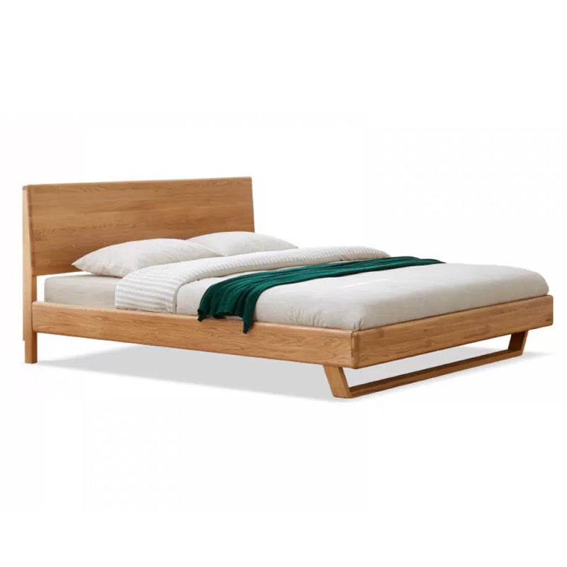 Contemporary Panel Standard Bed Solid Wood Bed with Rectangular Headboard