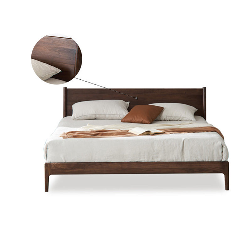 Solid Wood Standard Bed in Brown Panel Bed with Rectangular Headboard