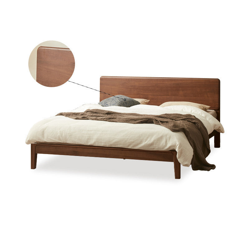 Solid Wood Standard Bed in Brown Panel Bed with Rectangular Headboard