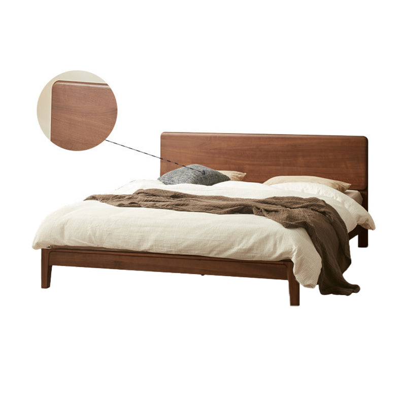 Solid Wood Standard Bed in Brown Panel Bed with Rectangular Headboard