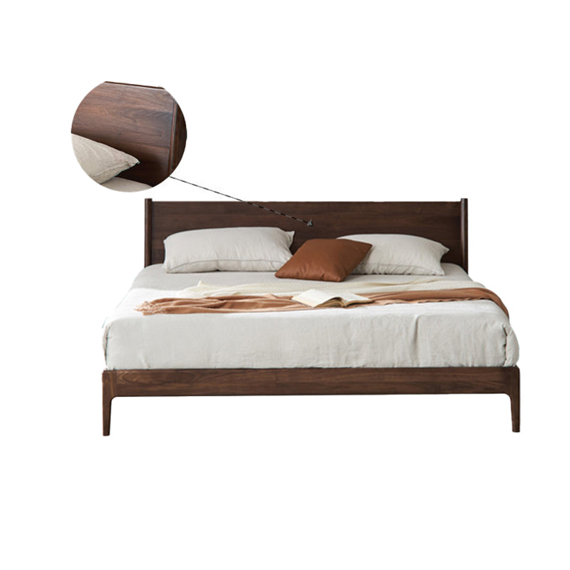 Solid Wood Standard Bed in Brown Panel Bed with Rectangular Headboard