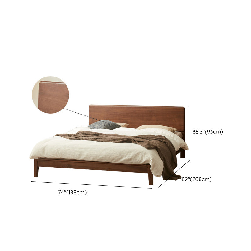 Solid Wood Standard Bed in Brown Panel Bed with Rectangular Headboard