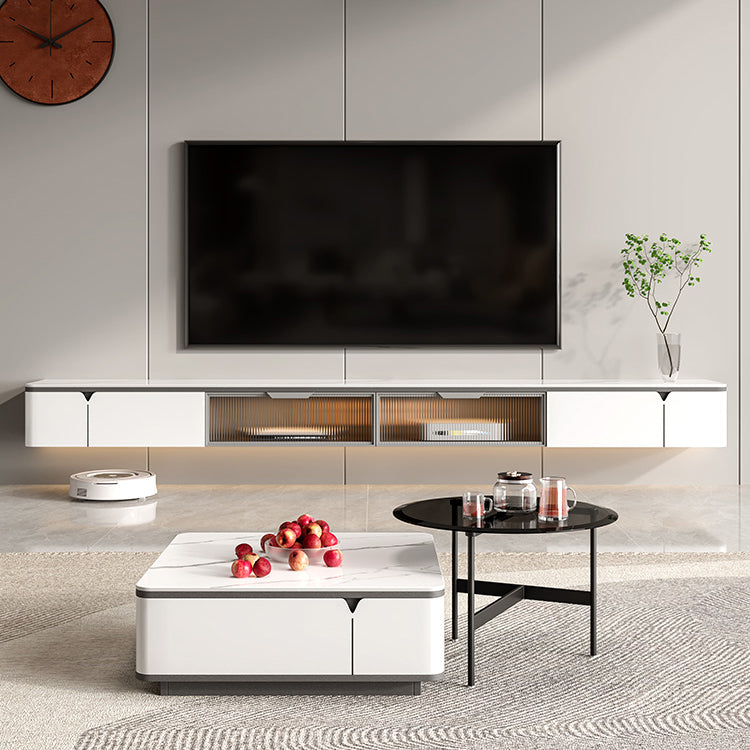 Contemporary TV Console Floating Faux Stone Media Console for Home