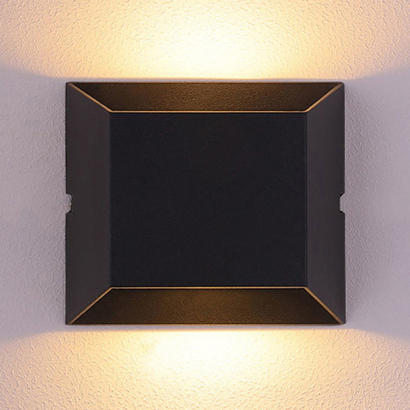 Squared Shade Wall Lighting Simple Style Metallic LED Balcony Wall Sconce Lamp in Matte Black, Warm/White Lighting