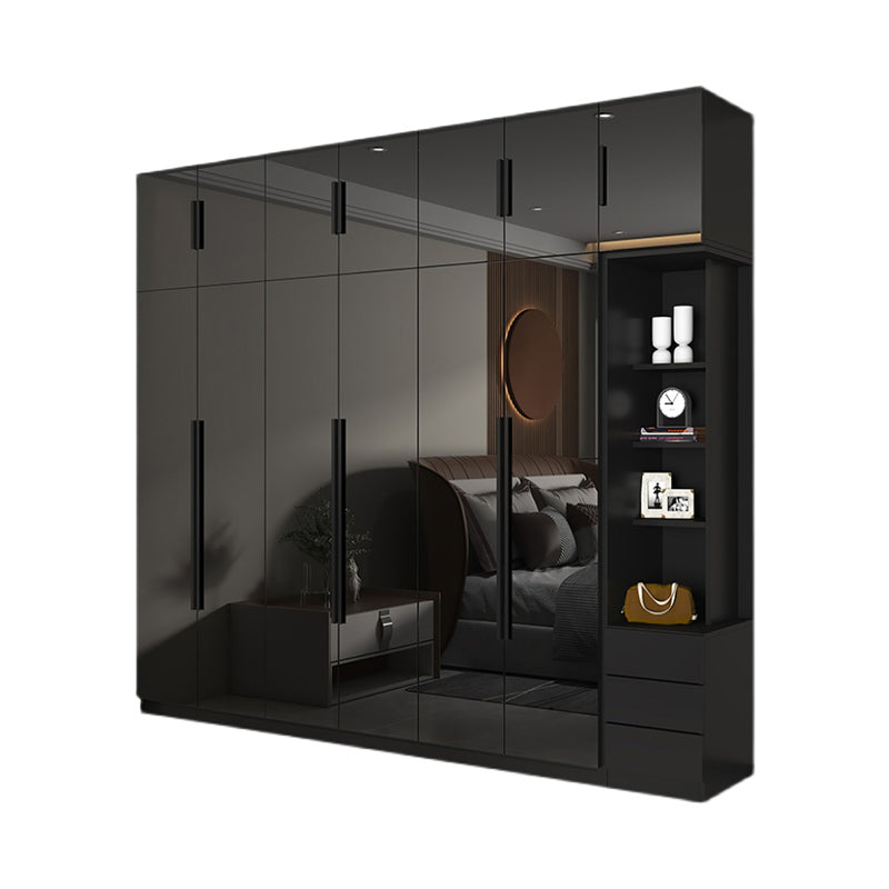Modern Glass Doors Wardrobe Cabinet Black Bedroom Storage Cabinet