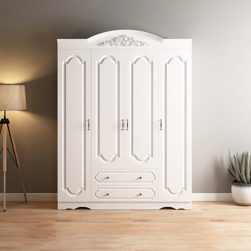 Engineered Wood Armoire Glam White Wardrobe Cabinet with 2 Drawers