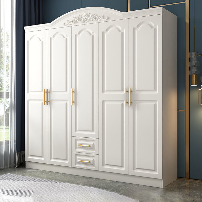 Engineered Wood Armoire Glam White Wardrobe Cabinet with 2 Drawers