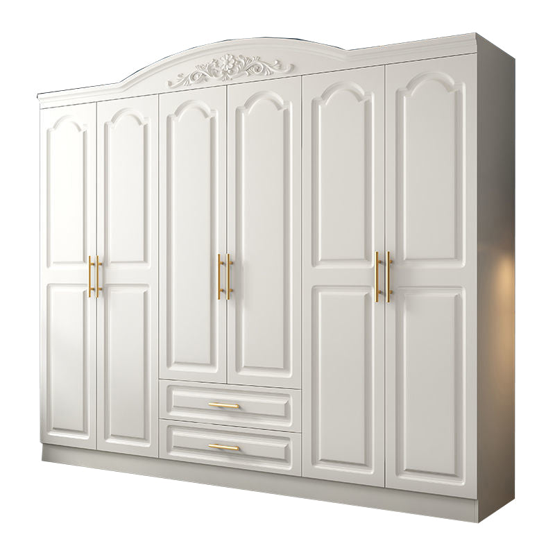 Engineered Wood Armoire Glam White Wardrobe Cabinet with 2 Drawers