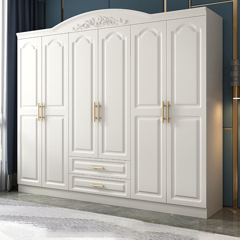 Engineered Wood Armoire Glam White Wardrobe Cabinet with 2 Drawers