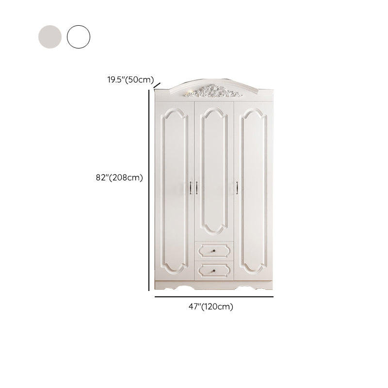 Engineered Wood Armoire Glam White Wardrobe Cabinet with 2 Drawers
