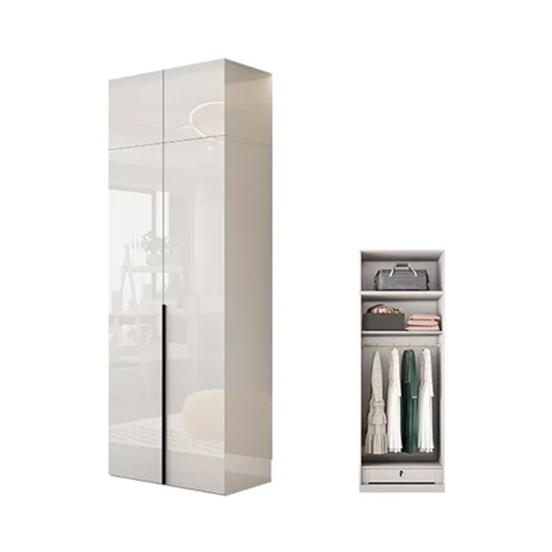 Engineered Wood Wardrobe Cabinet Modern Style White Armoire with Garment Rod