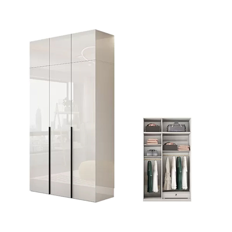 Engineered Wood Wardrobe Cabinet Modern Style White Armoire with Garment Rod