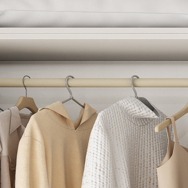 Engineered Wood Wardrobe Cabinet Modern Style White Armoire with Garment Rod