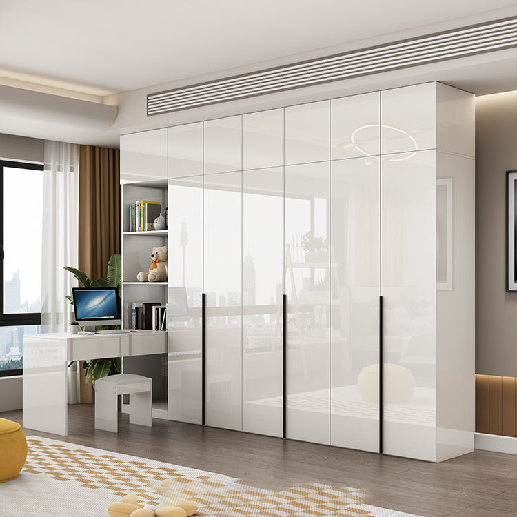 Engineered Wood Wardrobe Cabinet Modern Style White Armoire with Garment Rod